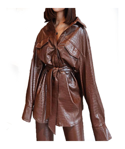 Women's brawn Genuine Leather Moto Jacket Full Sleeve <b>Zipper</b> Closure Stand Collar Autumn Style - Product Image 4