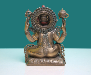 Estatua de Metal con Acabado de Bronce Antiguo de Ganesha Sentado, Dios Hindú, Loto Decorativo, Dios Elefante del Éxito, Hecho a Mano - Product Image 3