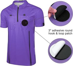 Men Purple Soccer Jersey Short Sleeve Zipper Collar Moisture Wicking Polyester Athletic Shirt with Pockets and Sublimated Print - Product Image 4