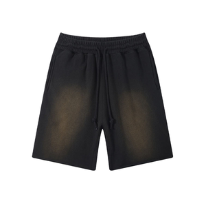 Shorts Bermuda en coton délavé violet pour homme, avec cordon de serrage, couleur unie, poches, tissu tricoté respirant, taille mi-haute - Product Image 4