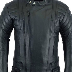 Veste en cuir de moto classique pour homme, style unique, couleur unie, design sportif, style streetwear. - Product Image 4