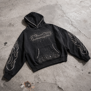 Sudadera con capucha extragrande de algodón 100% con cremallera y pedrería, estilo urbano, bordada, impermeable, fabricante OEM ODM - Product Image 3