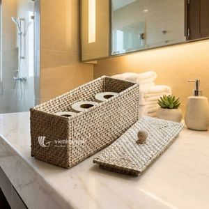 Caja de Almacenamiento Rectangular de Mimbre Tejido, Duradera y Ecológica, con Tapa, Cesta Organizadora Moderna, Decoración Natural para el Hogar sin Electricidad - Product Image 4