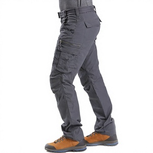 Pantalon cargo unisexe gris foncé respirant, style vêtement de travail, coupe droite, longueur intégrale, couleur unie, en toile, multi-poches - Product Image 2
