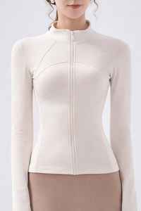 เสื้อแจ็คเก็ตโยคะแบบมีซิป แขนยาว เสื้อกีฬาผู้หญิง เสื้อแจ็คเก็ตซิปยาวแบบสั่งทำพิเศษ พร้อมช่องสำหรับนิ้วโป้ง - Product Image 4