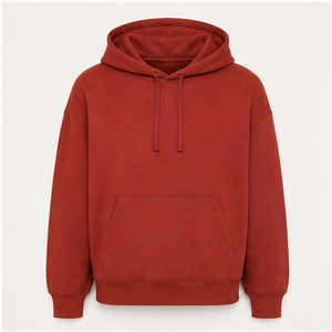 เสื้อฮู้ดดี้ทรงบ็อกซี่ผู้ชายสีแดงอิฐแบบปรับแต่งได้ พร้อมเชือกผูกแบบโทนสีเดียวกัน กระเป๋าจิงโจ้ ผ้าเฟรนช์เทอร์รี่เนื้อนุ่ม รุ่น MHOOD-0019 - Product Image 1