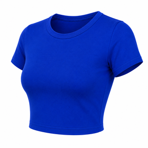 เสื้อยืดครอปท็อปผู้หญิง สีพื้น คอกลม แขนสั้น ทรงเข้ารูป ระบายอากาศได้ดี ผลิตจากผ้าเจอร์ซีย์ถัก เป็นมิตรต่อสิ่งแวดล้อม เหมาะสำหรับฤดูใบไม้ผลิและฤดูร้อน สไตล์ลำลอง - Product Image 5