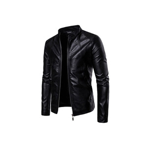 Veste de moto en cuir PU noir pour homme, col montant, fermeture éclair, coupe classique, vêtement d'hiver imperméable, respirant et coupe-vent - Product Image 6