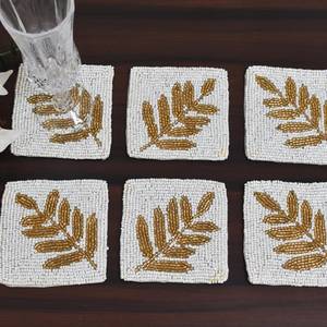 Sous-verre carré en coton fait main avec broderie feuille de blé, décoration d'intérieur, set de table - Product Image 5