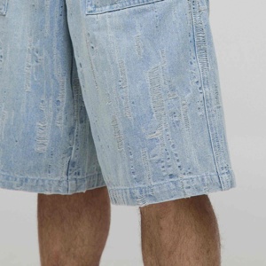 Wholesale OEM Men's Denim Summer Shorts 100% Cotton Hip Hop Style Anti-Wrinkle Breathable Drawstring Closure Stone Washed - Product Image 4