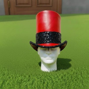 High Quality custom handmade Red Leather Ringmaster <b>Top</b> Hat Steampunk Circus Cosplay Statement Headwear - Product Image 2