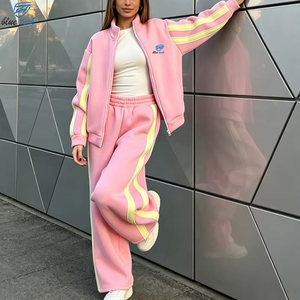 Custom Logo <b>Women's</b> Premium Cotton Fleece Tracksuit Set Zip Front <b>Jacket</b> Loose Fit Sweatpants Wholesale Clothing OEM Services - Product Image 2