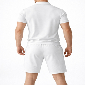 Pure Material 100% Cotton Breathable <b>Knitted</b> Solid Men's Summer Street Style Suits Two Piece Golf Polo Shirts and Shorts <b>Set</b> - Product Image 2