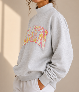 TBSIGMA <b>Women</b> Mock Neck Sweatshirt Custom Greek Sorority Chenille Letter Embroidery Cotton Fleece Casual <b>Pullover</b> - Product Image 5