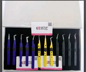 Pinces en acier inoxydable de haute qualité, pointes de différentes couleurs, antistatiques, antimagnétiques, kit pour cils, emballage personnalisé avec logo - Product Image 3