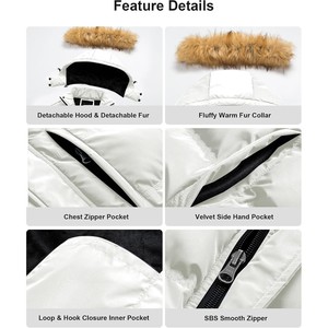ODM Men's White <b>Hooded</b> Puffer <b>Jacket</b> With <b>Fur</b> Collar Windproof Zipper Closure Casual Winter Solid Color Polyester Shell Slim Fit - Product Image 4