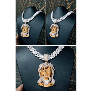 Cadena con Colgante de Jesús Chapado en Oro de Primera Calidad, Estilo Iced Out, para Eventos Nocturnos, Moda y Regalos, Disponible para la Venta - Product Image 2