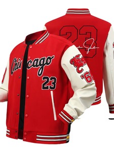 Custom Embroidered <b>Men's</b> Red White 100% Cotton Breathable Eco-Friendly High Street Varsity Baseball Letterman <b>Jacket</b> OEM - Product Image 1