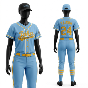 Ensemble d'uniformes de baseball pour femmes en polyester 180 GSM de qualité supérieure, jaune marine à rayures, design à panneaux, sublimation, logo personnalisé, tenue d'équipe - Product Image 3