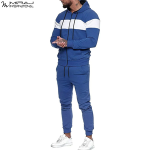 Blue And <b>White</b> Contrast Color Full Sleeve Drawstring Joggers Casual Wear Autumn Outfit Contrast Design Tracksuits For <b>Men</b> Wear - Product Image 1