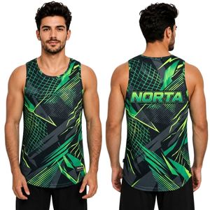 Angular Sublimated <b>Navy</b> Orange Geometric Print 220 GSM Polyester Interlock Mesh High Elasticity Athletic Fitness Singlets - Product Image 6
