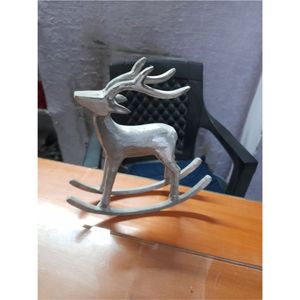 Escultura de Ciervo de Metal Fundido Hecha a Mano sobre Base Oscilante, Figura de Reno Plateada, Decoración de Lujo para Interiores del Hogar, Arte al por Mayor - Product Image 1