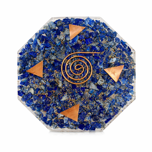 Sous-verre octogonal poli de 4 pouces en lapis-lazuli naturel de haute qualité avec spirale en cuivre pour la décoration intérieure - Product Image 5