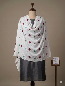 Voile de coton blanc brodé floral pour femme, avec strass, doux et respirant, style ethnique arabe, pour le Hajj et usage quotidien - Product Image 4