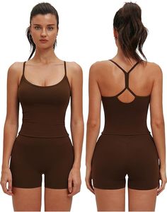 Nuevo estilo 2026 Conjunto deportivo de 2 piezas para mujer: Top corto tipo racerback y shorts a juego de cintura alta para yoga, gimnasio y pilates - Product Image 1