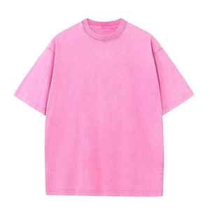 Pink Oversized Short Sleeve T-Shirt Men's Casual O-Neck Solid Color Jersey Cotton <b>Tshirt</b> For Unisex - Product Image 1