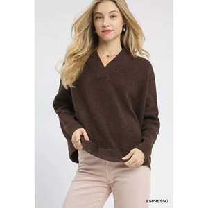 เสื้อสเวตเตอร์คอวีของผู้หญิงพร้อมขอบกว้าง - Product Image 4