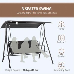Dondolo Moderno a 3 Posti per Veranda, Sedia Sospesa da Giardino Nera con Cuscino Impermeabile e Telaio in Acciaio per Uso Interno ed Esterno, Hotel e Parchi - Product Image 6