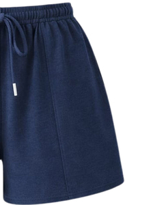 Women's Navy Blue 2-Piece <b>Set</b> Sleeveless Crop Top Drawstring Shorts Solid Knitted Breathable Mesh Lace High Support Casual - Product Image 6