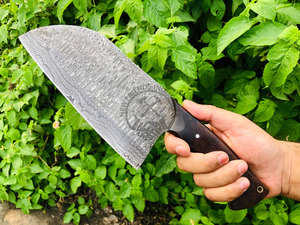 Custom Handmade Damascus Steel Serbian Cleaver Knife Rose Wood Handle Personalized Sharp 7" Blade Ambidextrous Multi-Purpose - Product Image 2
