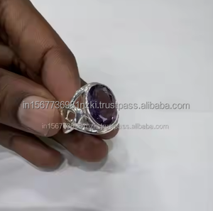 Bague en argent sterling 925 faite à la main Améthyste naturelle Designer Bande de cadeau de fiançailles pour femmes Bijoux plaqués rhodium - Product Image 3