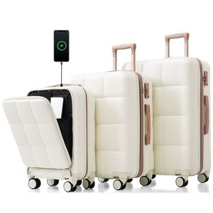 Set di Valigie da 20 Pollici con Porta USB, Apertura Frontale, Guscio Rigido in ABS, Ruote Girevoli, Portabicchieri, Serratura TSA, Set da 3 Pezzi - Product Image 1