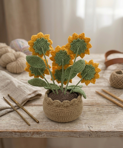 Pot de fleurs tournesol en crochet fait main, décoration amigurumi avec fleur en fil tricoté pour la maison ou le bureau, cadeau décoratif - Product Image 3