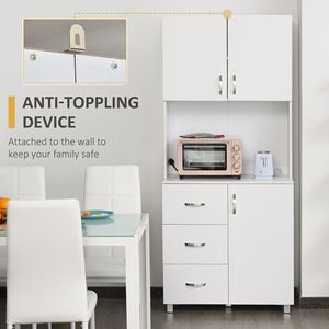 Mobile dispensa da cucina autoportante a 2 ante con 3 cassetti, ripiano aperto e ripiani regolabili per organizzazione e stoccaggio - Product Image 6