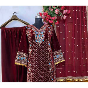 LC Designer <b>Maroon</b> Free-Size Polyester Salwar Kameez-<b>Top</b> Bottom and Dupatta for Party Wear - Product Image 1