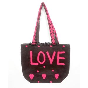 Handmade Indian Womens Bohemian Velvet Quilted Tote <b>Bag</b> Handcrafted Striped Shoulder Shopping <b>Bags</b> From Rajasthan for Exhibition - Product Image 1