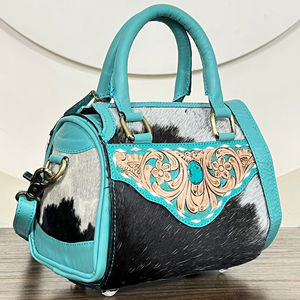 Bolso de viaje pequeño de cuero repujado a mano para mujer, estilo bandolera, con piedra turquesa, para pasar la noche - Product Image 4