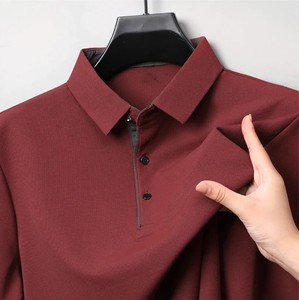 Polo tricoté à manches longues pour homme, couleur unie, décontracté, boutonné, rouge, nouveau design personnalisé 2026, prix de gros - Product Image 1