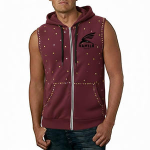 Sudadera con capucha sin mangas con cremallera de alta calidad para hombre, sudadera con capucha multicolor personalizada con cremallera, sudaderas y sudaderas con capucha básicas para hombre, mezcla de algodón - Product Image 5