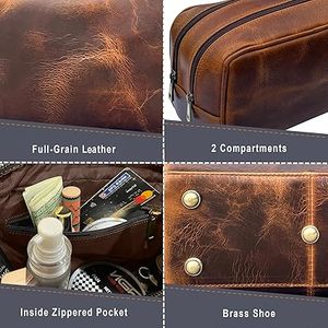 Neceser de Cuero Genuino para Hombre, Bolsa de Aseo para Viaje, Kit de Afeitado, Organizador de Artículos de Baño, Bolsa de Cosméticos de Cuero para Mujer - Product Image 6