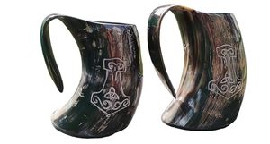 Ensemble de mugs à bière en corne de Viking naturelle, finis à la main, de qualité supérieure, pour les fêtes de Noël - Product Image 3