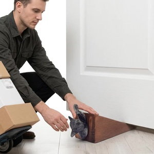 Butée de porte en bois avec tête de chat en fonte, design traditionnel, durable, accessoire artisanal pour porte d'entrée - Product Image 2