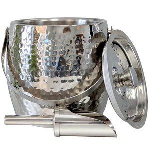 Seau à glace en acier inoxydable martelé avec couvercle, poignée et cuillère, double paroi isolée, refroidisseur à vin pour bar, maison, fête - Product Image 1