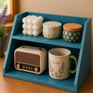 Bamboo Double Tier <b>Storage</b> <b>Rack</b> Drawer Rattan Panels <b>Kitchen</b> Countertop Organization Modern Style Durable Multifunction SALEEM - Product Image 5