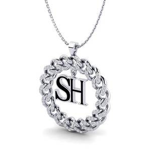 Colgante con Inicial SH, Plata 925, Moissanita, Cadena con Dije, Estilo Hiphop Unisex - Product Image 3