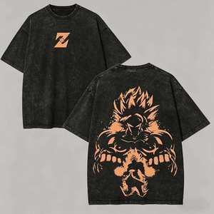 Camiseta Negra Extra Grande para Hombre Five B con Estampado de Guerrero Naranja, Estilo Urbano, Manga Corta, Cuello Redondo, Jersey de Algodón - Product Image 3